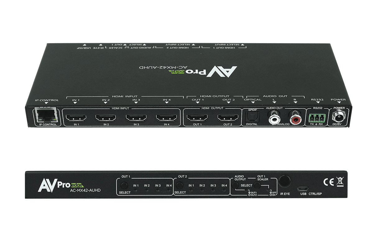 Afbeelding van Matrix Switch HDMI 4x2 18G True 4K60 4:4:4 w/Auto Switch/AVR Bypass