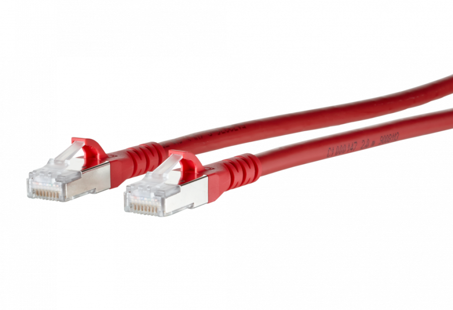 Afbeelding van patchkabel CAT6A S/FTP 4P26 LSHF rood RJ45 snagless  0,5m Metz 10G