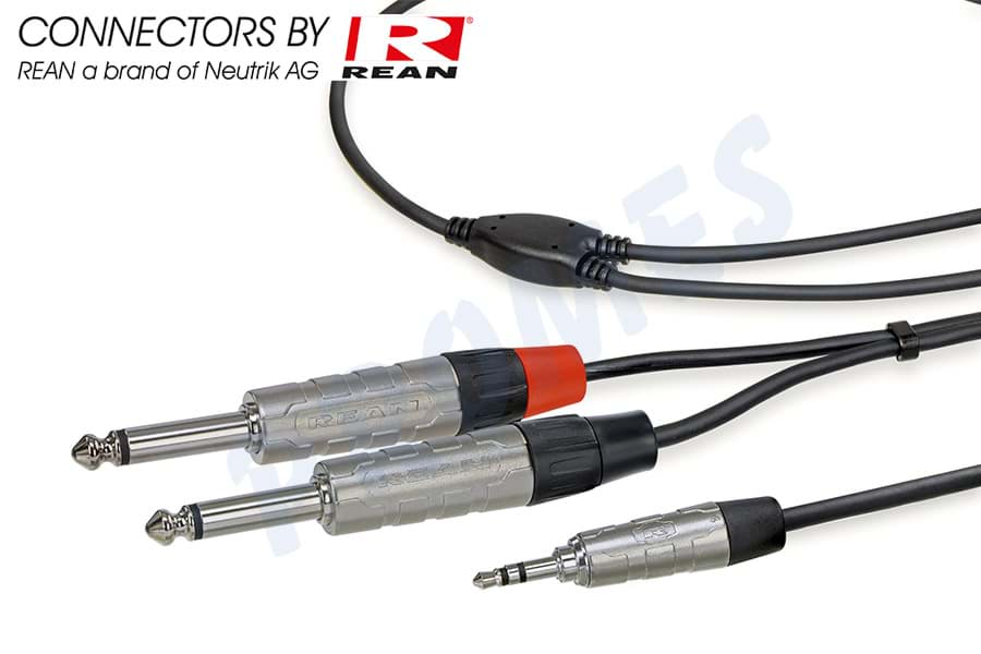 Afbeelding van Y-kabel zwart Jack 3,5mm stereo > 2x Jack 6,3mm mono nikkel 0,9m REAN