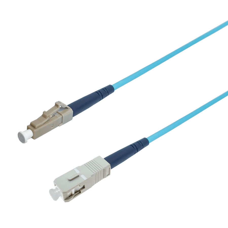 Afbeelding van patchcord MultiMode Simplex LC-SC OM3 Armored 0.5m Aqua Enhanced