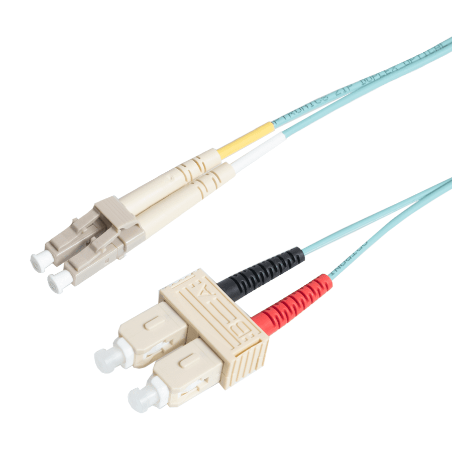 Afbeelding van patchcord MultiMode Duplex LC-SC  0.3m OM3 Aqua d2mm Enhanced