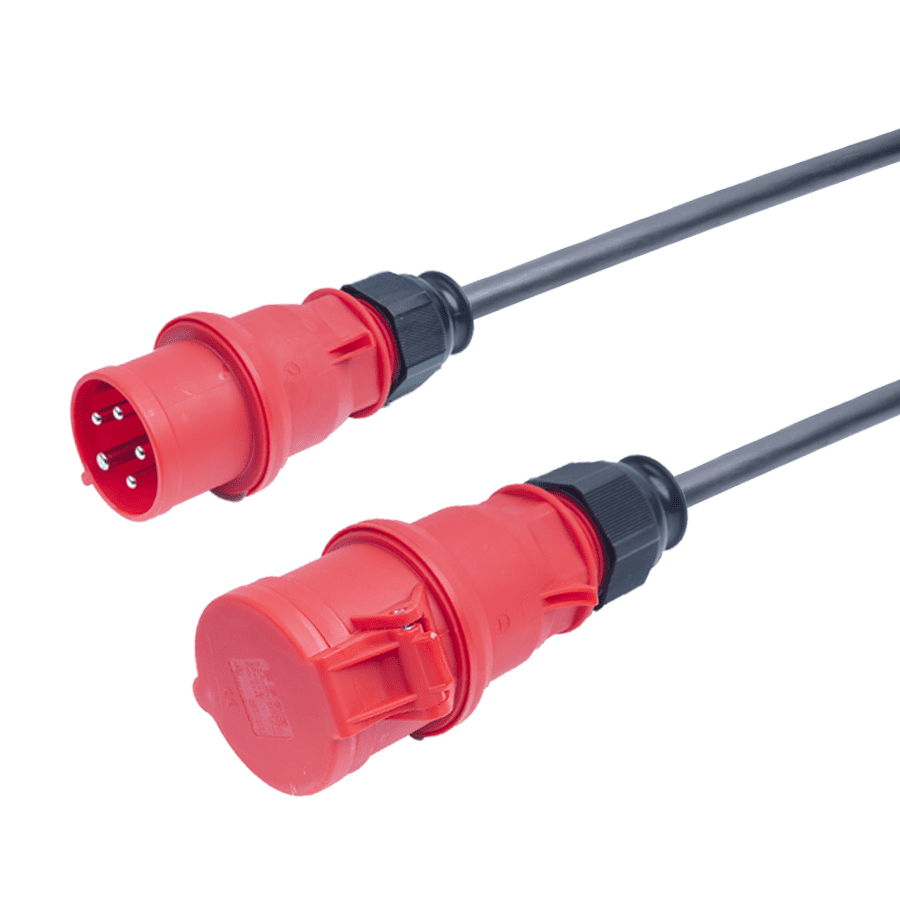 Afbeelding van verloopkabel H07RNF 2,5mm2 CEE 5 pin 16A > 5 pin 32A rood Bals  0,5m