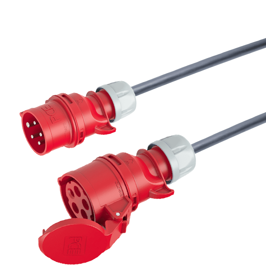 Afbeelding van verloopkabel H07RNF 2,5mm2 CEE 5 pin 16A > 5 pin 32A rood PCE  1,5m