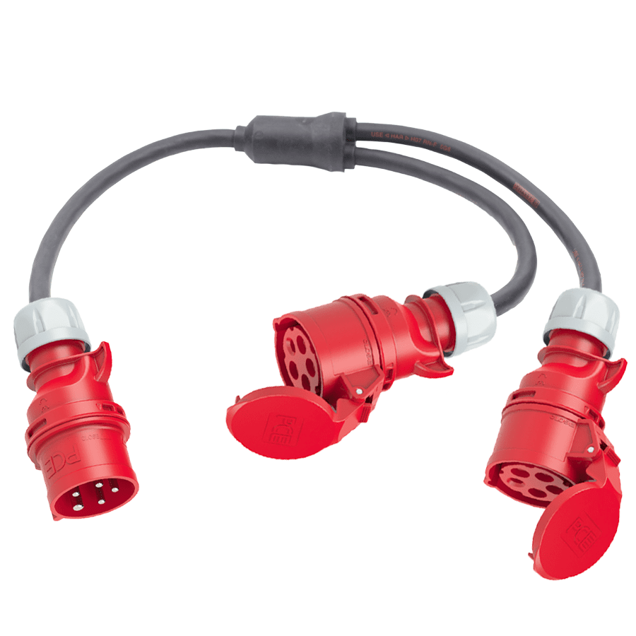 Afbeelding van Y-splitter H07RNF 2,5mm2 CEE 5p 16A 0,5m>2xCEE 5p 16A 0,5m rood PCE