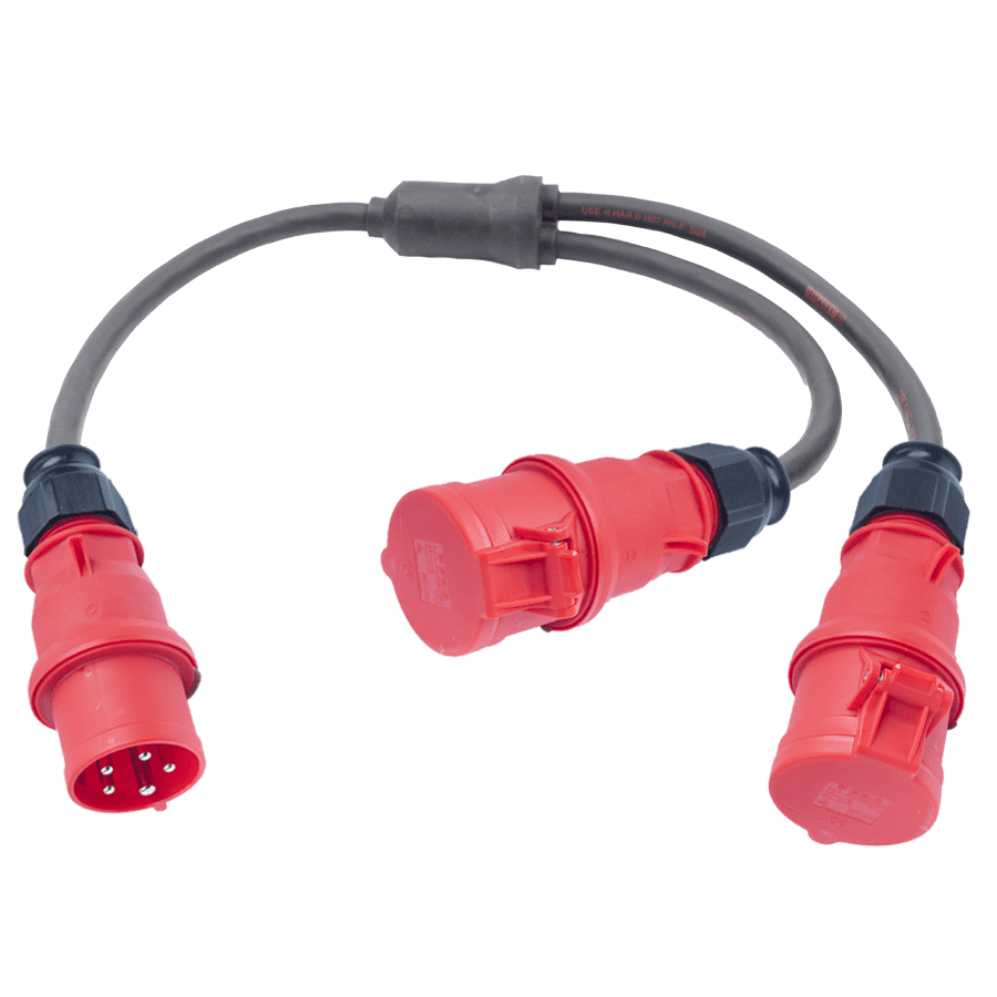 Afbeelding van Y-splitter H07RNF 2,5mm2 CEE 5p 16A 0,5m>2xCEE 5p 16A 0,5m rood Bals