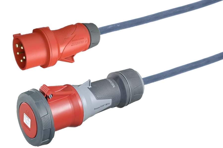 Afbeelding van verloopkabel H07RNF 6mm2 CEE 5 pin 32A > 5 pin 63A rood PowerTop  1,0m