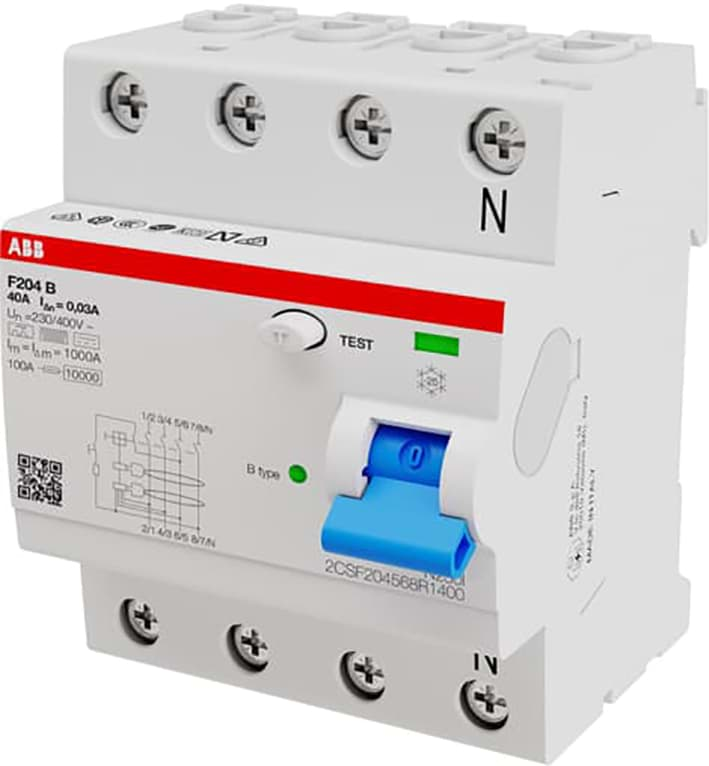 Afbeelding van aardlekschakelaar 40A 4-polig  30mA type-B 4-module 6kA