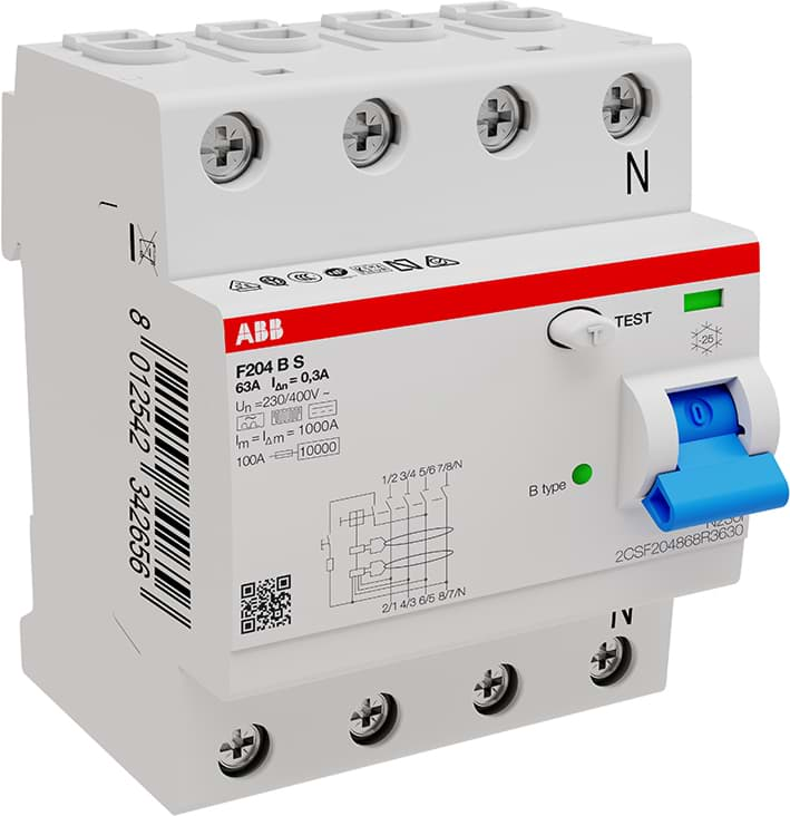 Afbeelding van aardlekschakelaar 63A 4-polig 300mA type-BS 4-module 6kA selectief