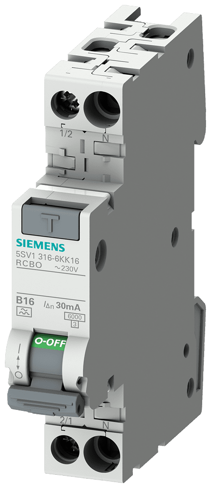 Afbeelding van aardlekautomaat 16A 1-polig+nul 30mA C-kar 1-module 6kA type A