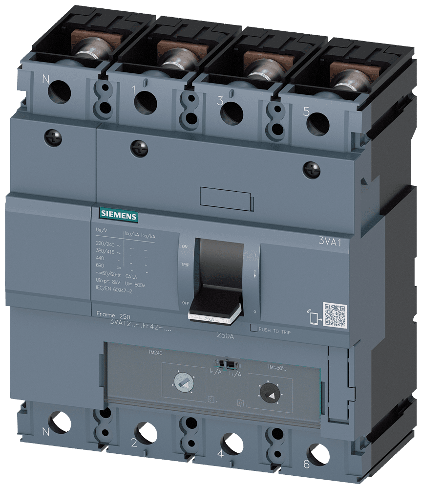 Afbeelding van vermogensautomaat 250A 4-polig 55kA 3VA12