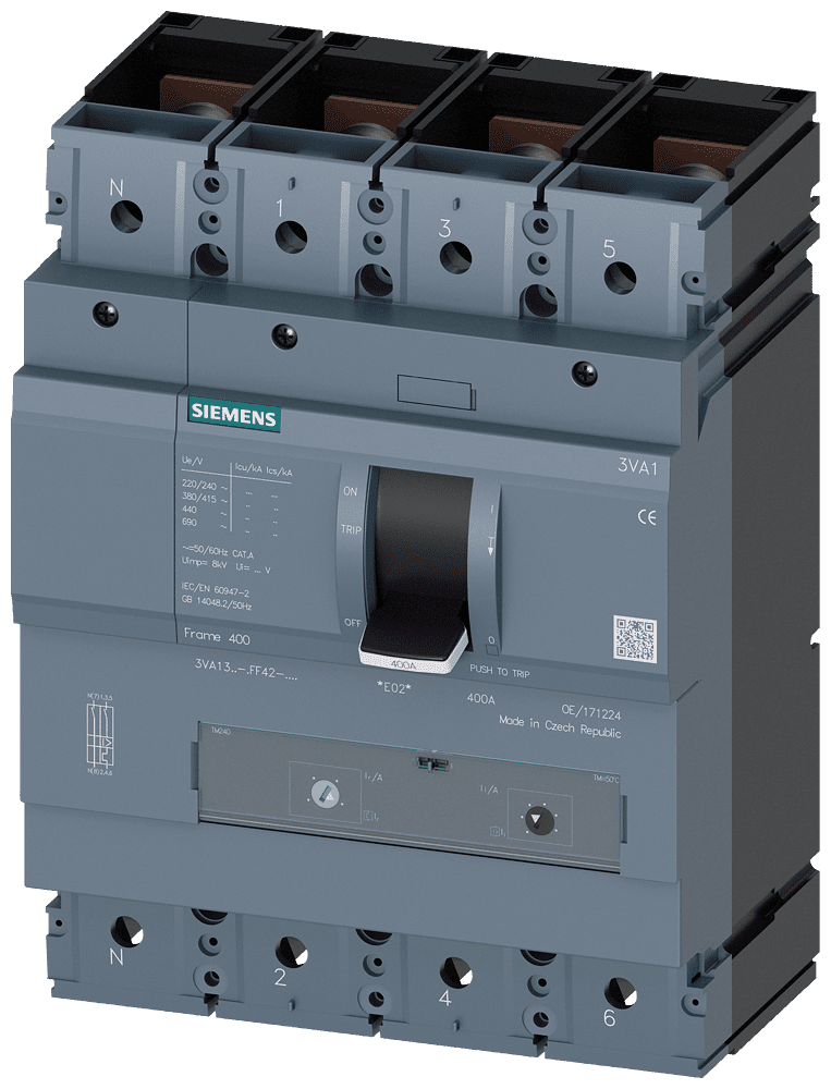 Afbeelding van vermogensautomaat 400A 4-polig 55kA 3VA13