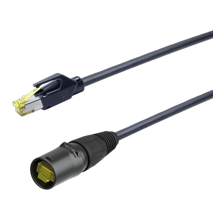 Afbeelding van patchkabel CAT7 4P26 PUR Draka etherCON zwart > RJ45-kunststof 15m