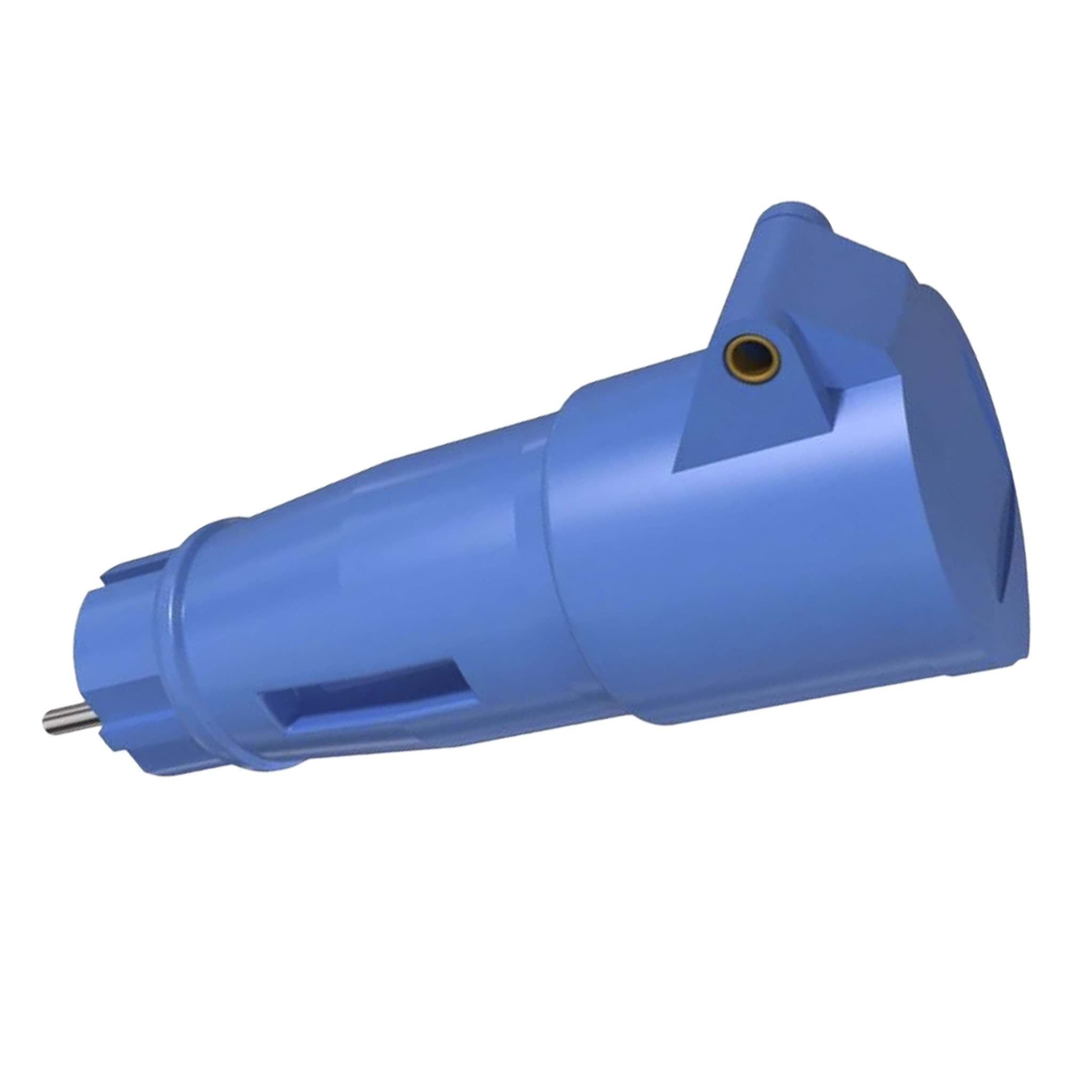 Afbeelding van adapter schuko 2p+ra > CEE  16A 3p koppeling 230V blauw IP44