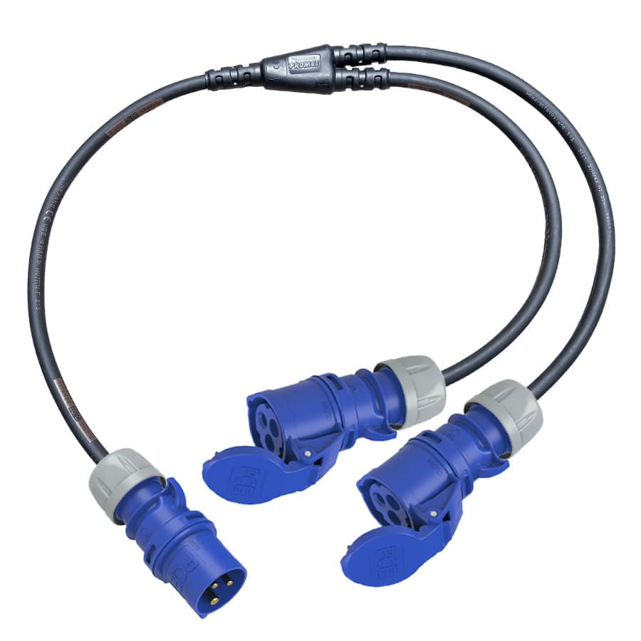 Afbeelding van Y-splitter H07RNF 2,5mm2 CEE 3p 16A blauw M>0,5>>Y>0,5>2F PCE